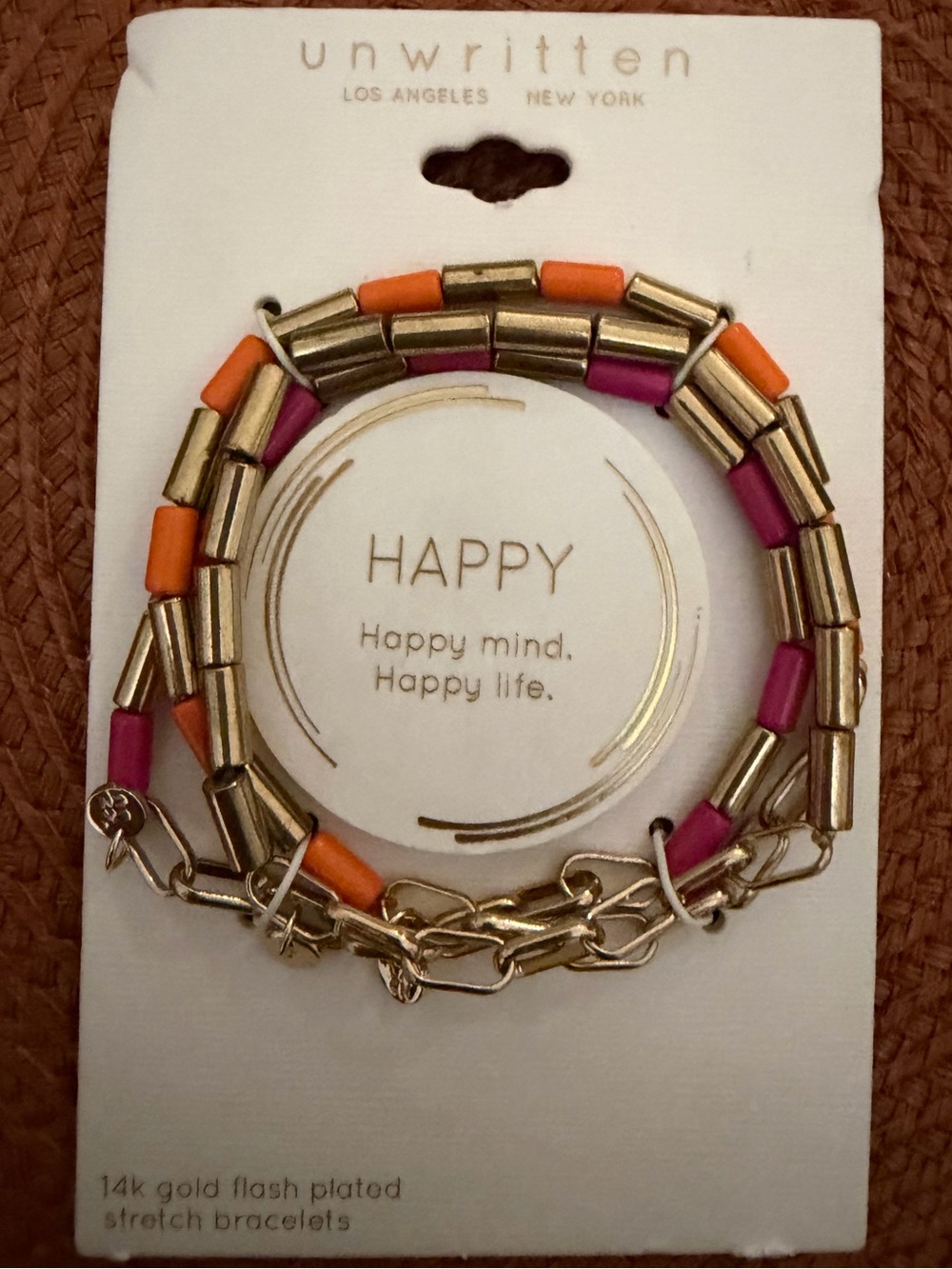 Unwritten Gold Bracelet Set with Pink and Orange Accents